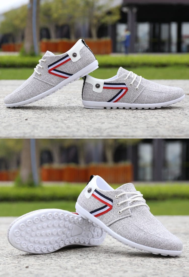 Men's soft-soled gray canvas shoes with low heel and color stitching design for casual sports and leisure wear