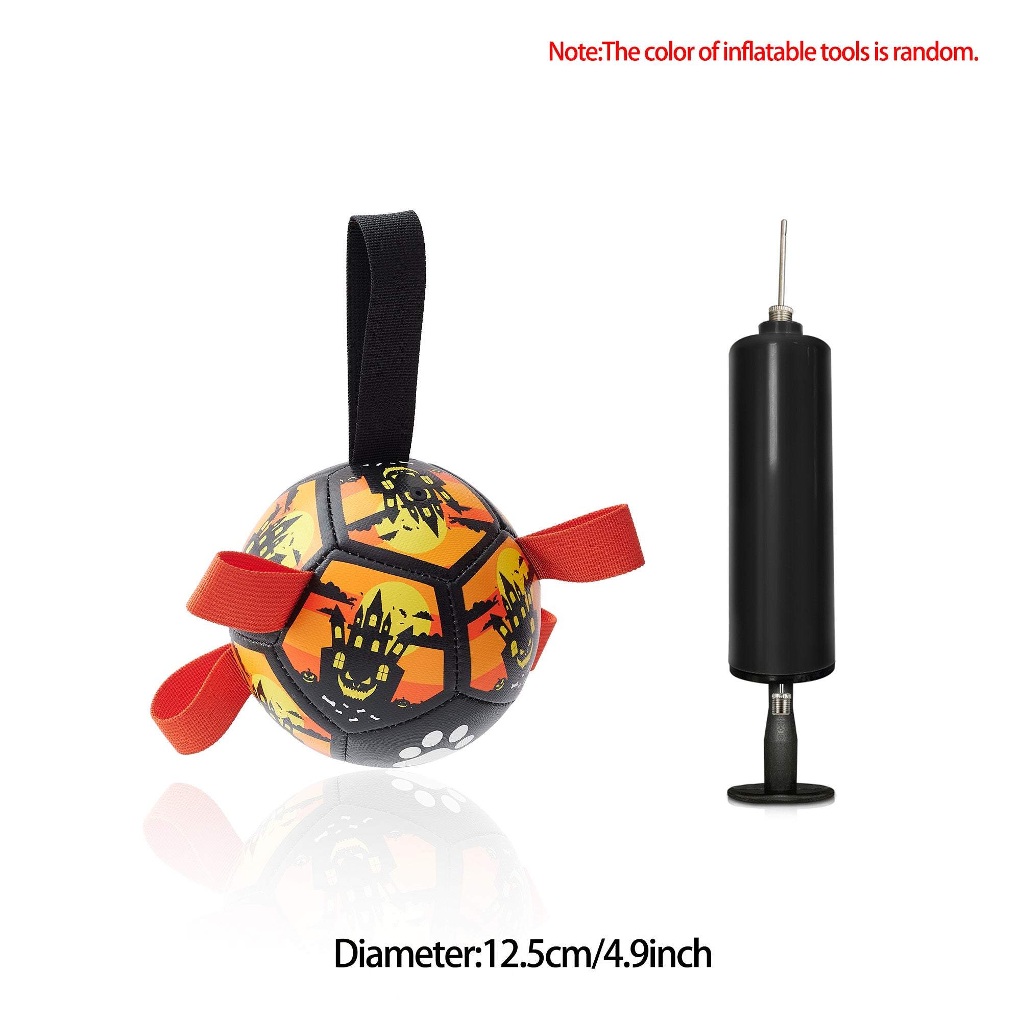 Interactive dog football toy with nylon tabs and pump, durable inflated ball for outdoor dog training and play