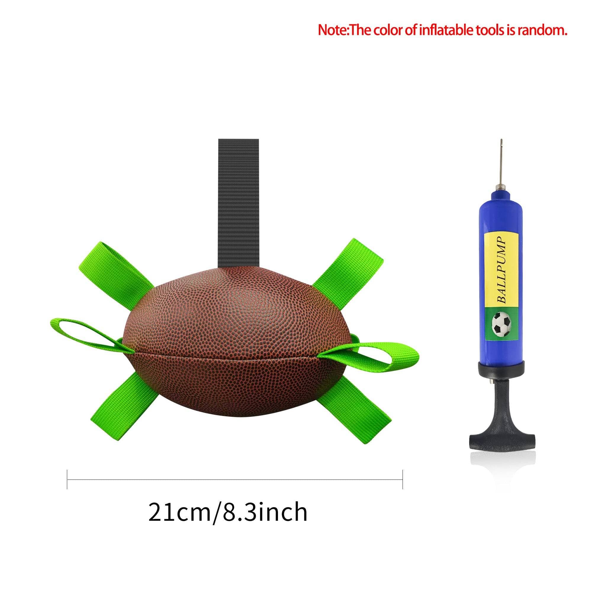 Interactive dog football toy with nylon tabs and pump for inflatable outdoor training and play