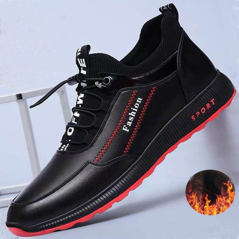 Black microfiber street men's shoe with red sole and sporty design