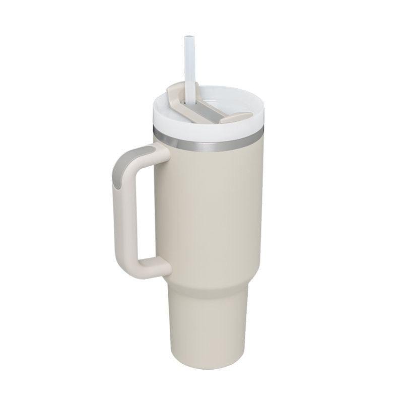 40oz insulated stainless steel tumbler with handle, lid, and straw, spill-proof vacuum coffee cup for travel and office use