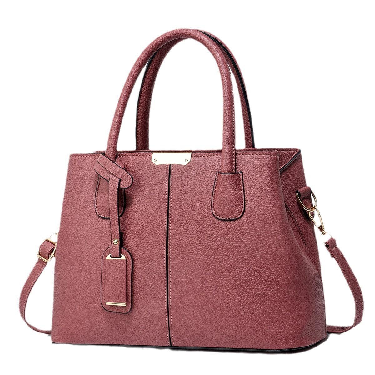 Women PU leather large capacity tote handbag in burgundy with shoulder strap and square shape design