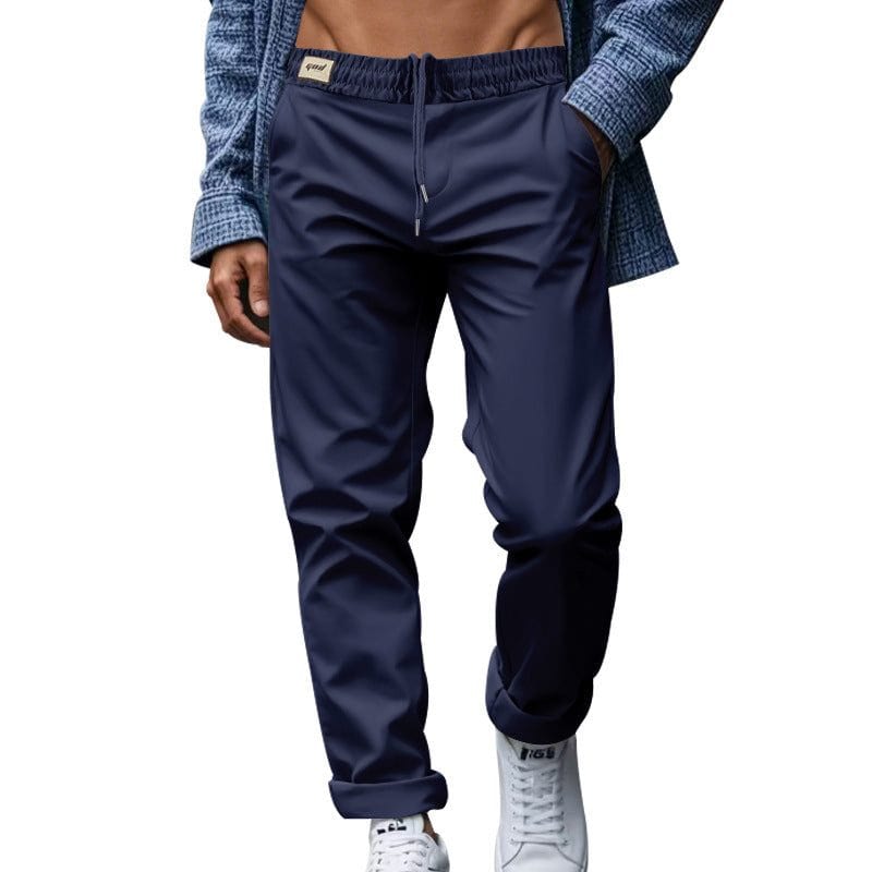 Men's casual loose navy blue quick-drying trousers with pockets and drawstring waist