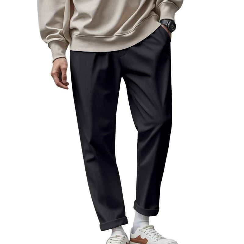Men's casual loose black trousers with pockets and drawstring waist for comfortable quick-drying wear
