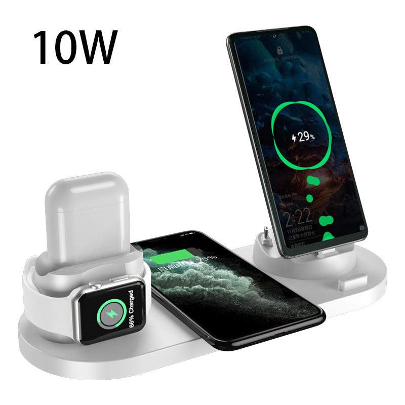 6 in 1 wireless charger fast charging dock station for iPhone, watch, and earbuds with USB interface and LED indicator