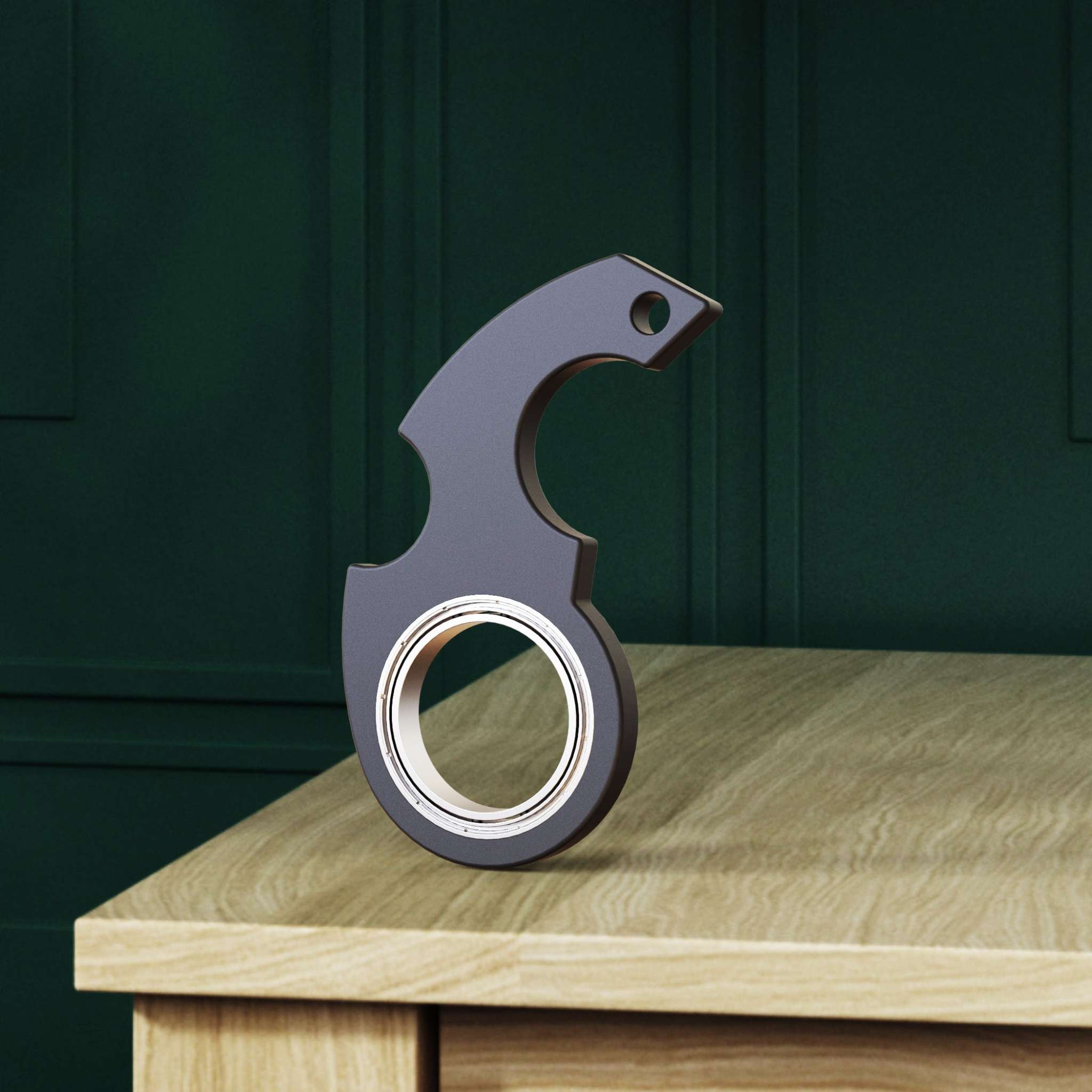 Black keychain fidget spinner toy with bottle opener for stress relief and anxiety.