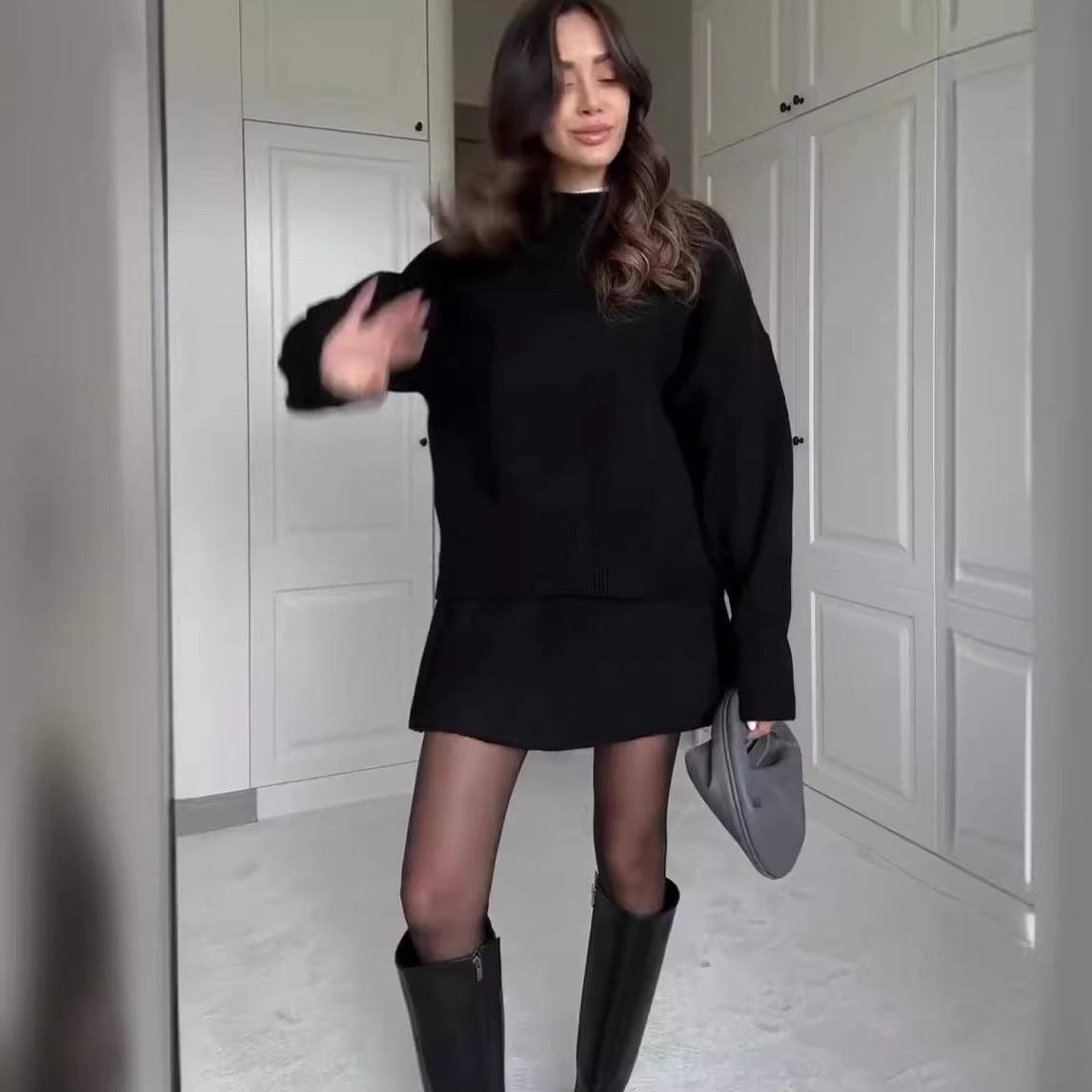 Sweater Skirt Sets for Women - Elegant 2 Pieces Knit Outfit