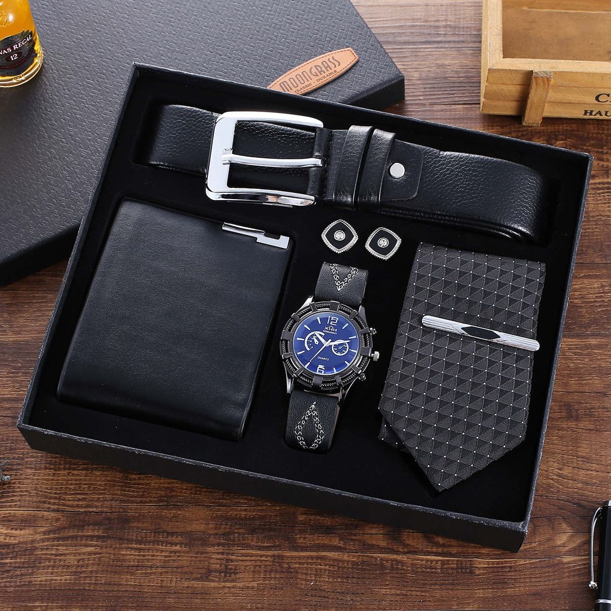 Mens Quartz Watch, Belt, Tie, Cufflinks & Wallet Set for Men’s Style