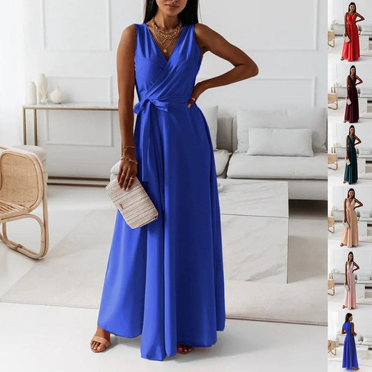 V-neck Sleeveless Dress Stylish Summer Party Maxi Dress for Women