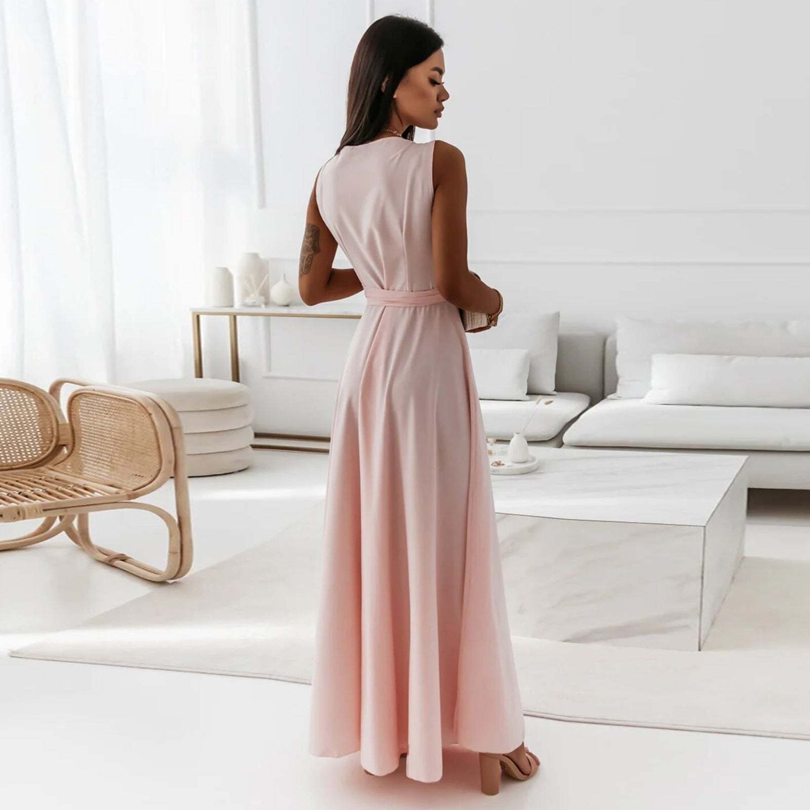V-neck Sleeveless Dress Stylish Summer Party Maxi Dress for Women