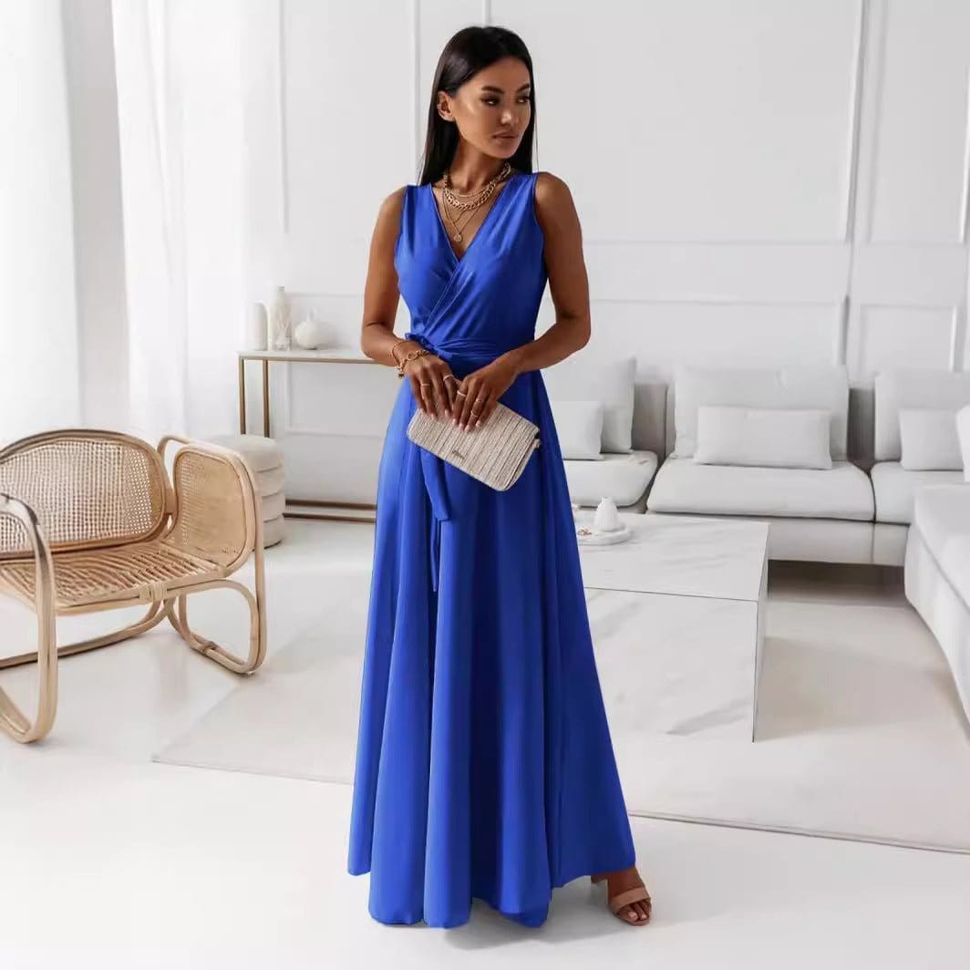 V-neck Sleeveless Dress Stylish Summer Party Maxi Dress for Women