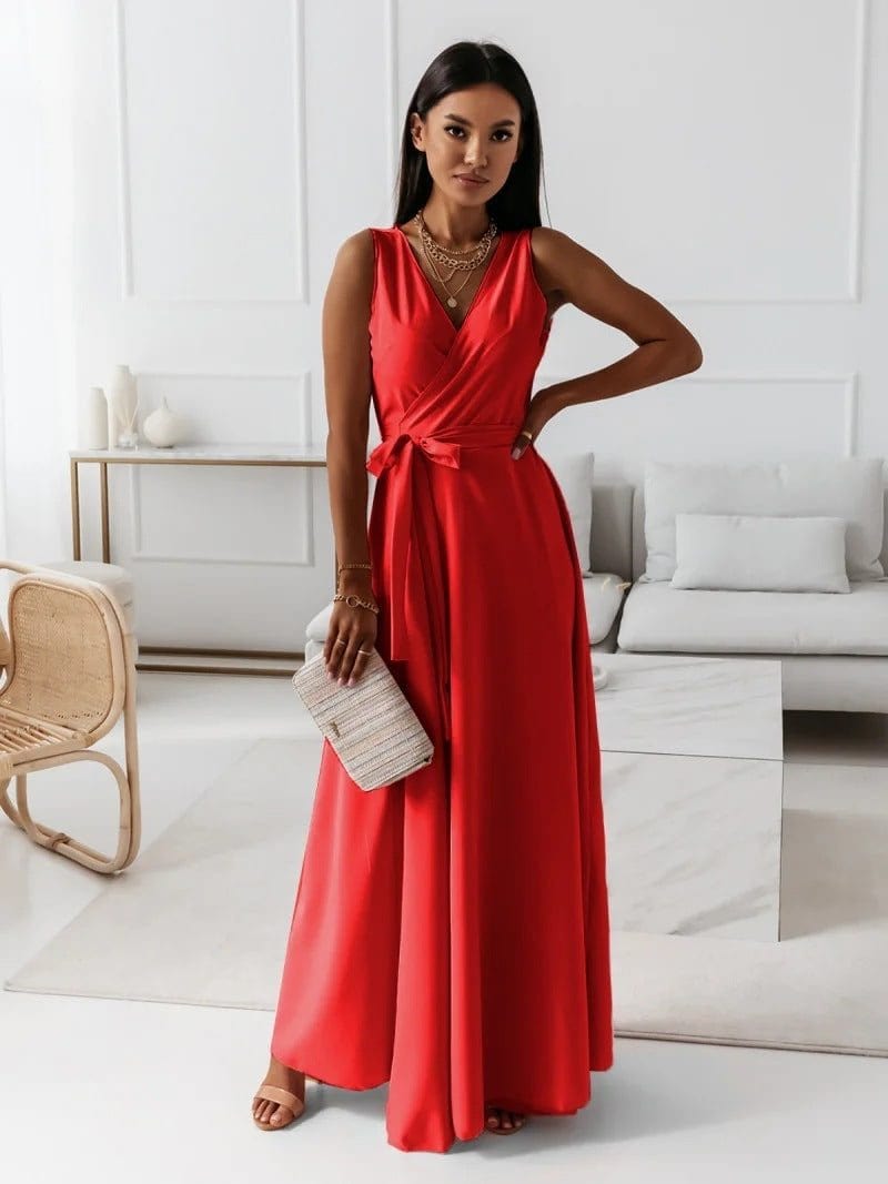 V-neck Sleeveless Dress Stylish Summer Party Maxi Dress for Women