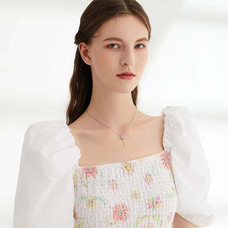 Moving Cupid Heart Ango Necklace with Angel Wings & Crystal