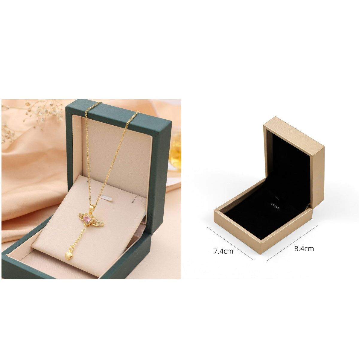 Moving Cupid Heart Ango Necklace with Angel Wings & Crystal