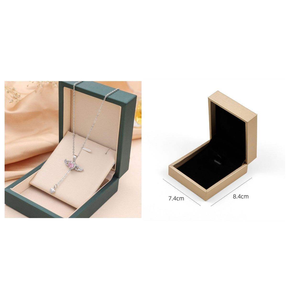 Moving Cupid Heart Ango Necklace with Angel Wings & Crystal