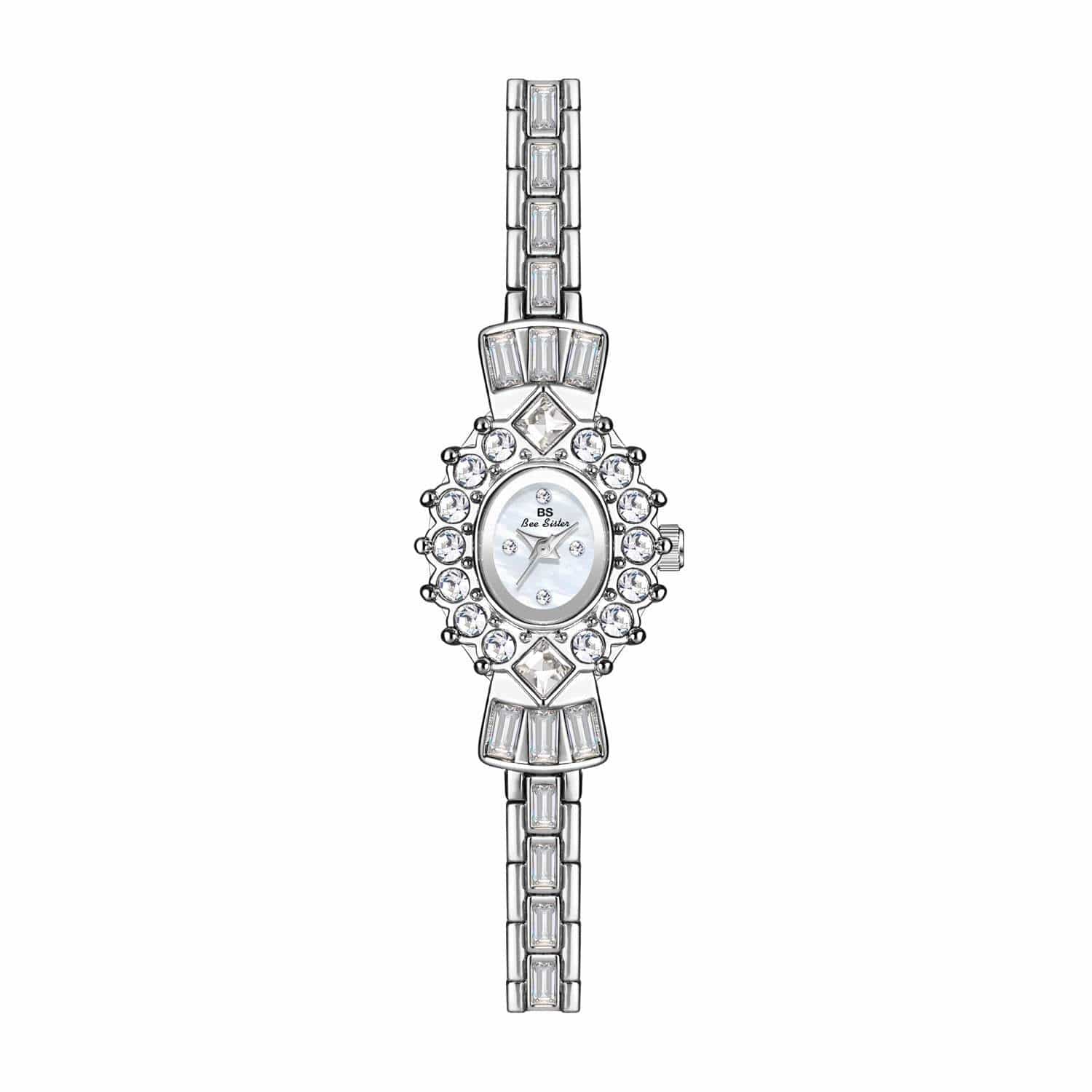 Women's Diamond Middle-ancient Magic Mirror Watch with silver alloy strap and jeweled barrel-shaped dial
