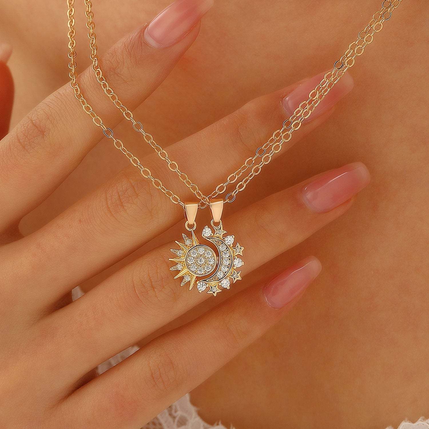 Sun And Moon Necklace Magnetic Pendant Clavicle Chain for Couple