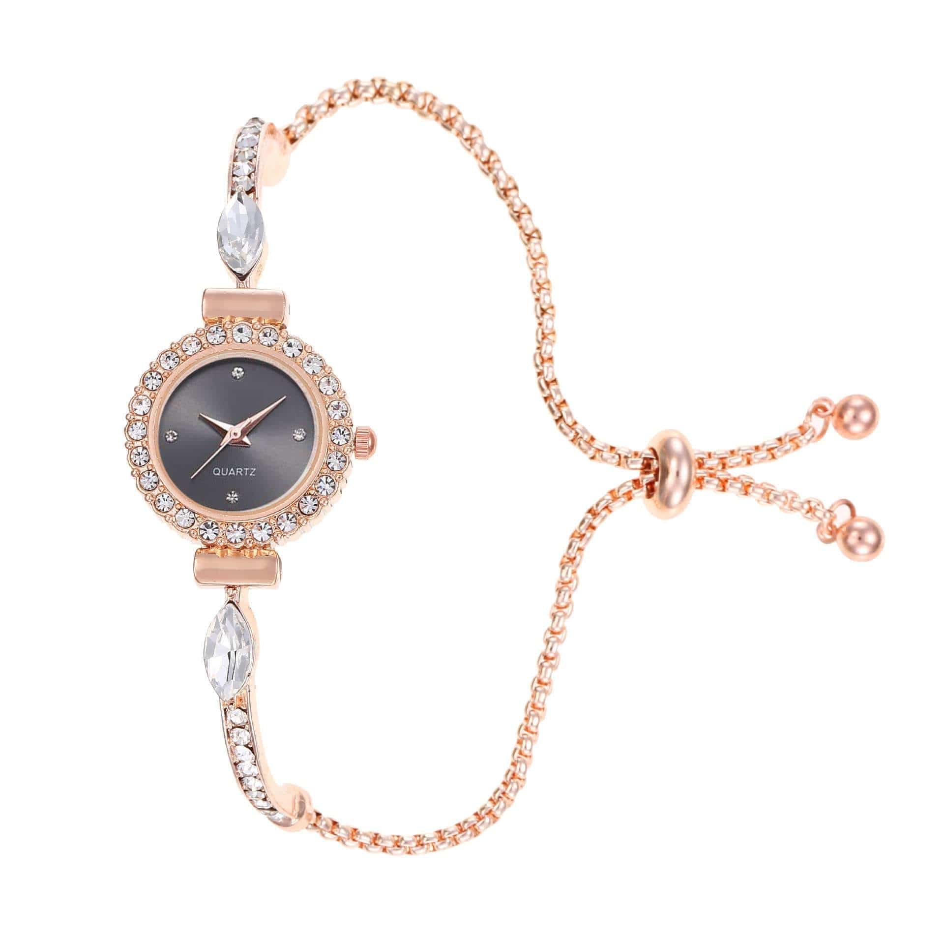 Diamond Dial Decorative Pull-out Bracelet Watch in Rose Gold