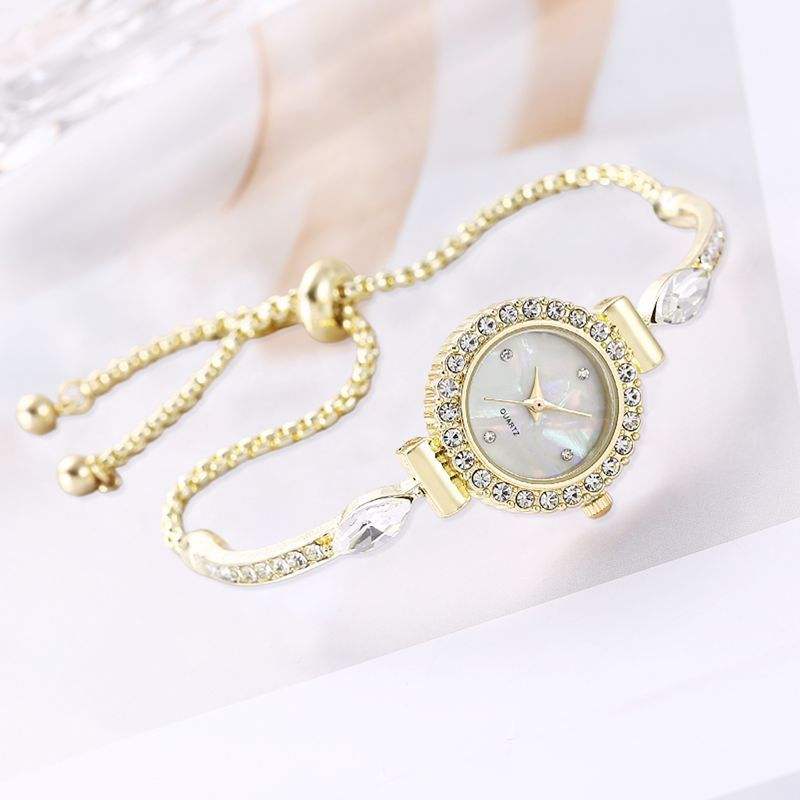 Diamond Dial Decorative Pull-out Bracelet Watch in Rose Gold