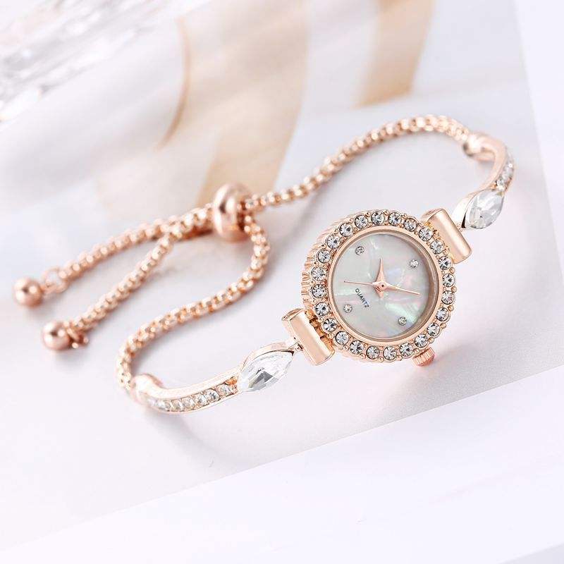 Diamond Dial Decorative Pull-out Bracelet Watch in Rose Gold