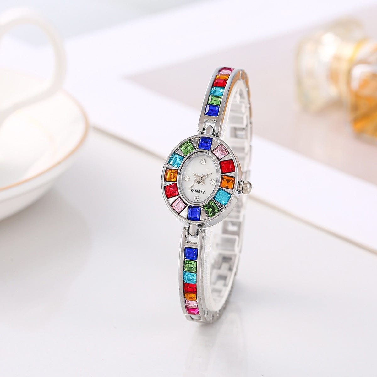 Small Oval Colorful Crystals Watch - Fashion Korean Style Quartz