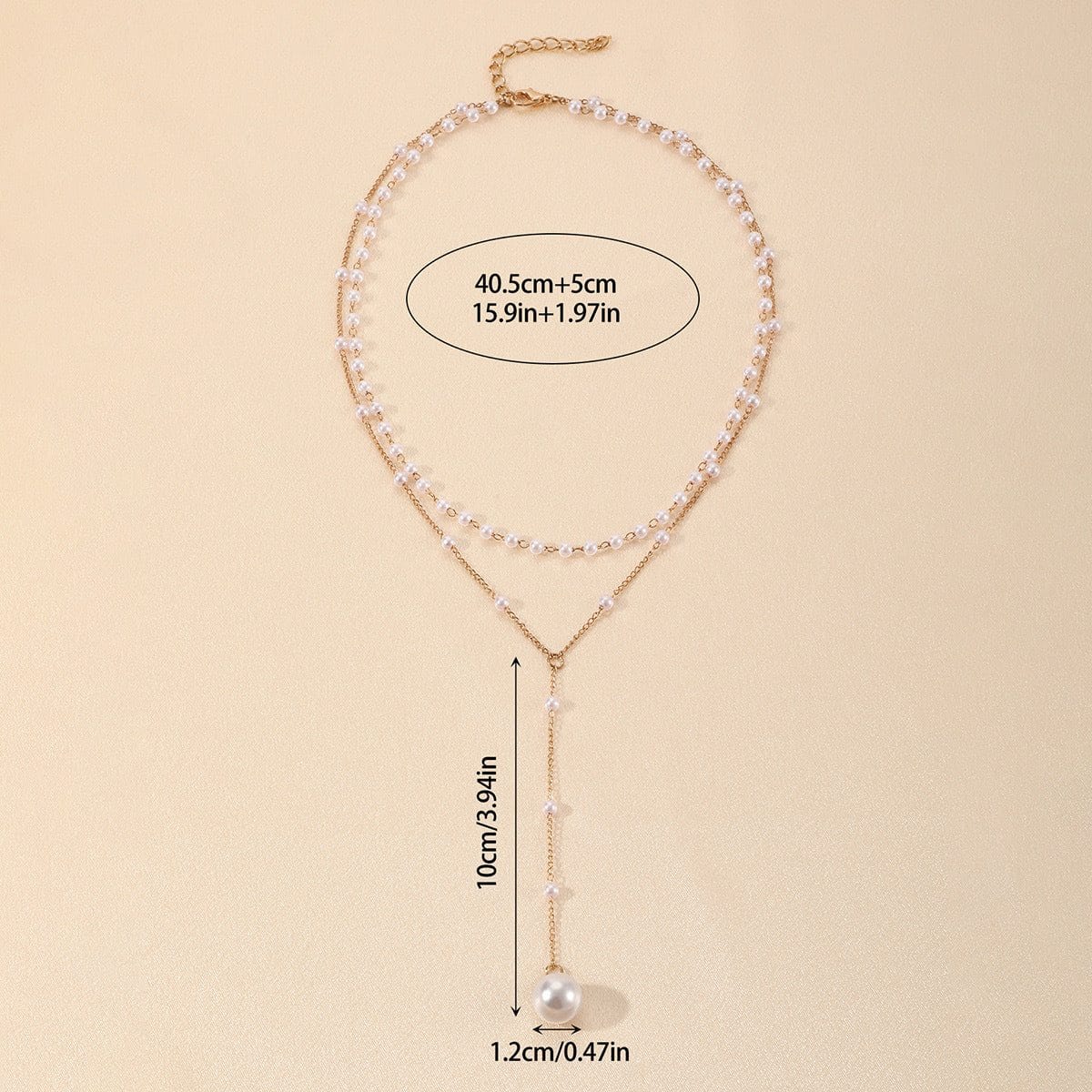 Pearl double layer gold chain necklace with small pearls and single larger pearl pendant