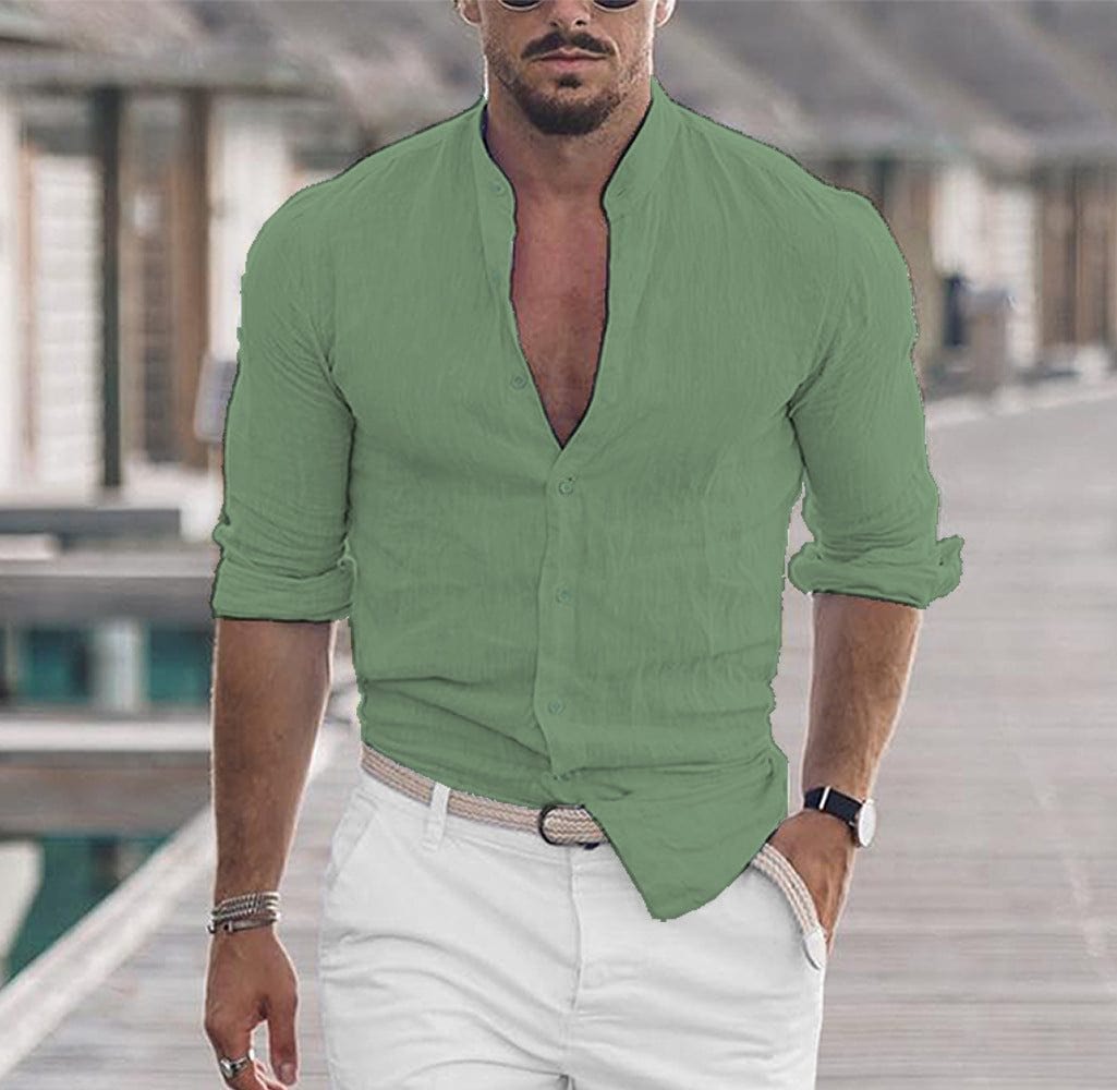 Men's casual long sleeve solid color shirt with button closure, lightweight and comfortable for spring and autumn wear