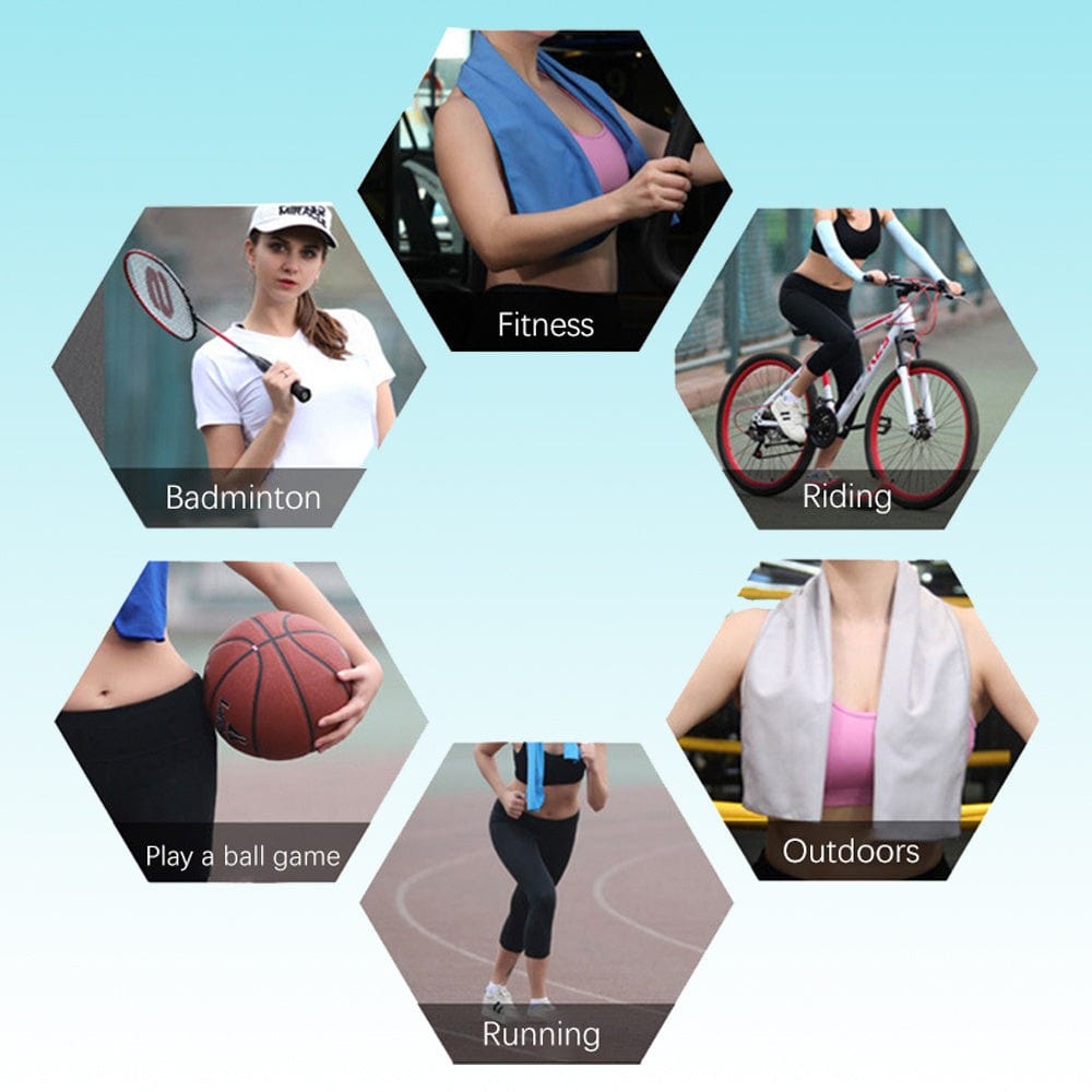 Sports towel used for cooling during fitness, badminton, cycling, basketball, running, and outdoor activities.
