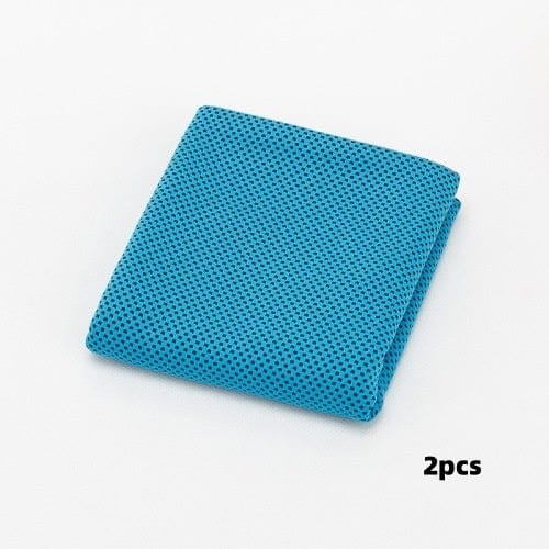 Blue folded sports towel made of cooling microfiber fabric for gym and outdoor activities