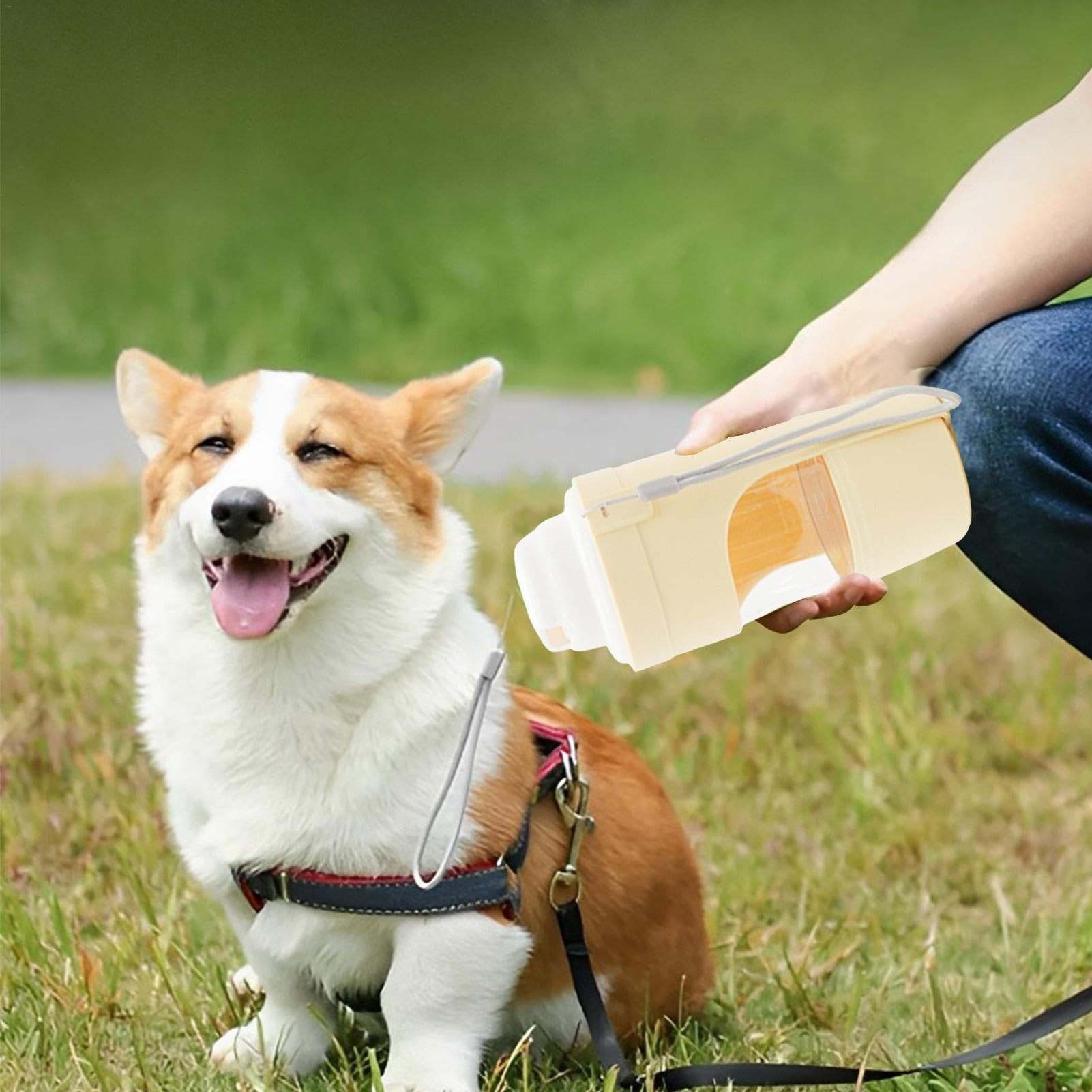 Portable 2-in-1 travel dog water bottle and feeder with leakproof design for outdoor pet hydration and feeding