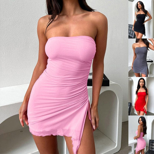 Y2K Tube-top Split Dress Stylish Summer Backless Mini Dress