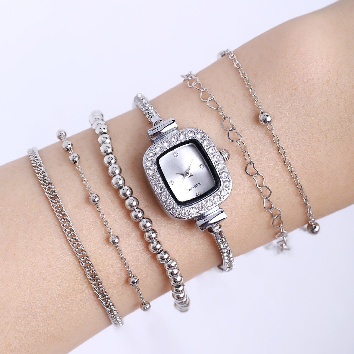  Alloy All-match Square Rhinestone-encrusted Chain Bracelet Watch