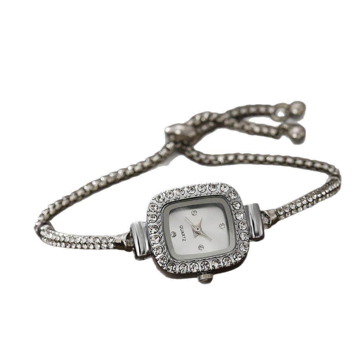 Alloy All-match Square Rhinestone-encrusted Chain Bracelet Watch