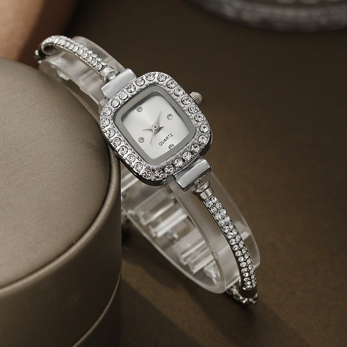  Alloy All-match Square Rhinestone-encrusted Chain Bracelet Watch