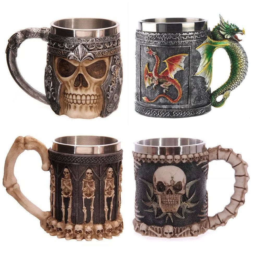 400ML 3D Skull Mugs Stylish Stainless Steel Skull Coffee Mug