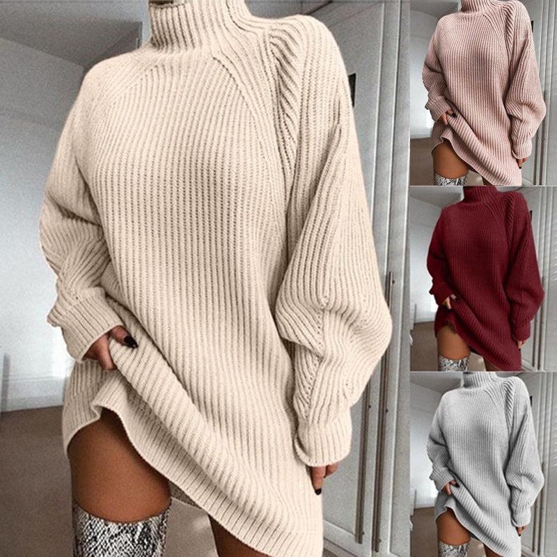 Solid Turtleneck Long Sweater for Women | Warm Winter Dress