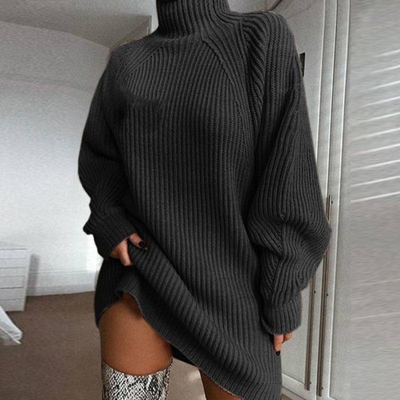 Solid Turtleneck Long Sweater for Women | Warm Winter Dress