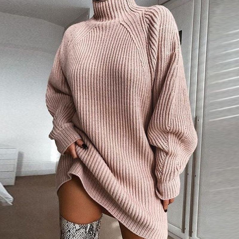 Solid Turtleneck Long Sweater for Women | Warm Winter Dress