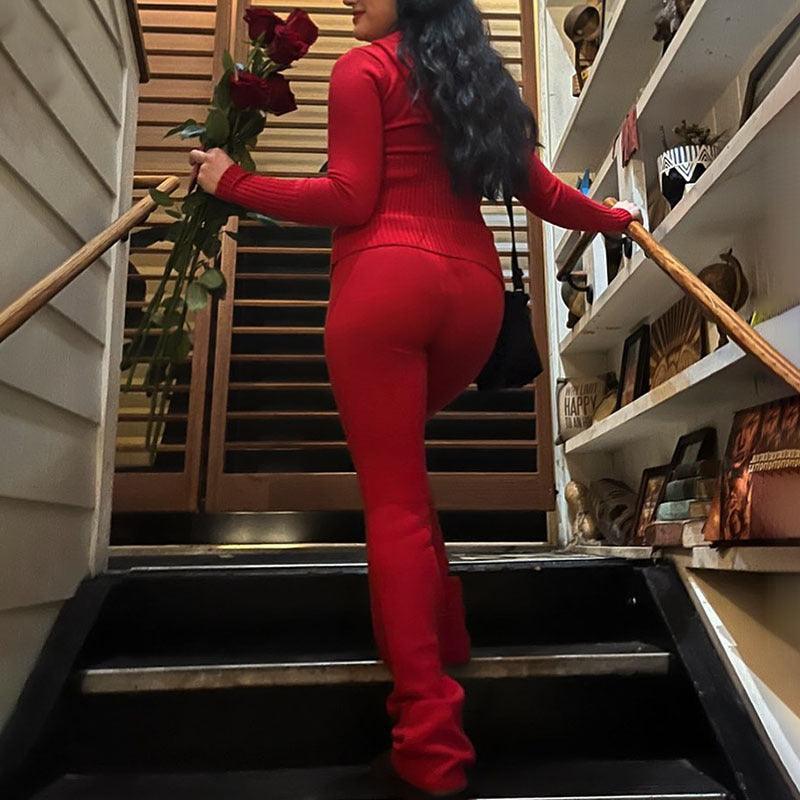 Hoodie Suit Women Leisure Sexy Zip Long Sleeve Sweater Set