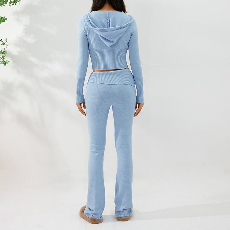 Hoodie Suit Women Leisure Sexy Zip Long Sleeve Sweater Set