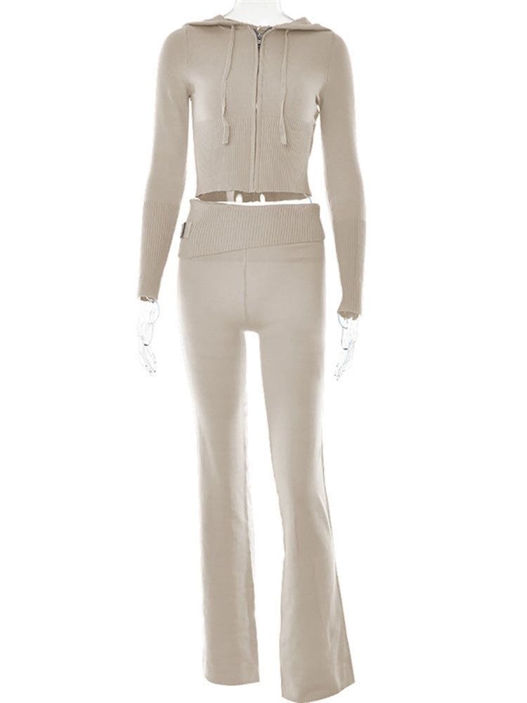 Hoodie Suit Women Leisure Sexy Zip Long Sleeve Sweater Set