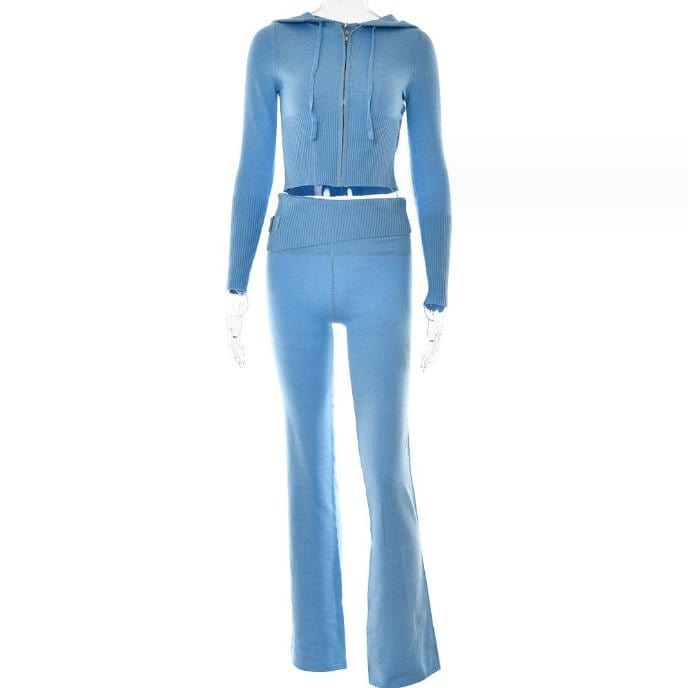 Hoodie Suit Women Leisure Sexy Zip Long Sleeve Sweater Set
