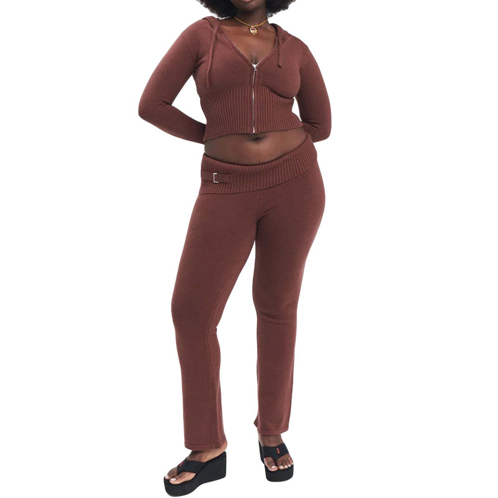 Hoodie Suit Women Leisure Sexy Zip Long Sleeve Sweater Set