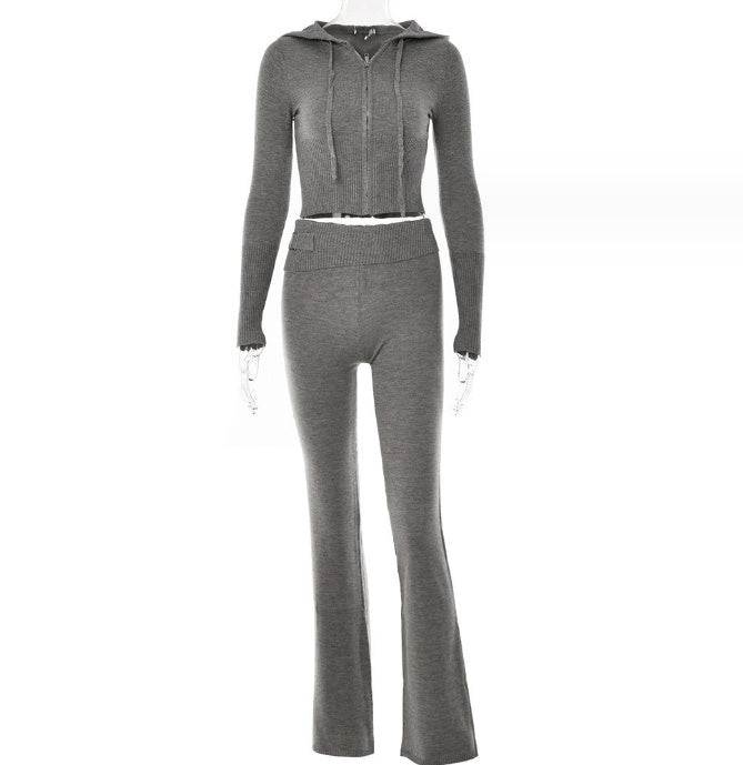 Hoodie Suit Women Leisure Sexy Zip Long Sleeve Sweater Set
