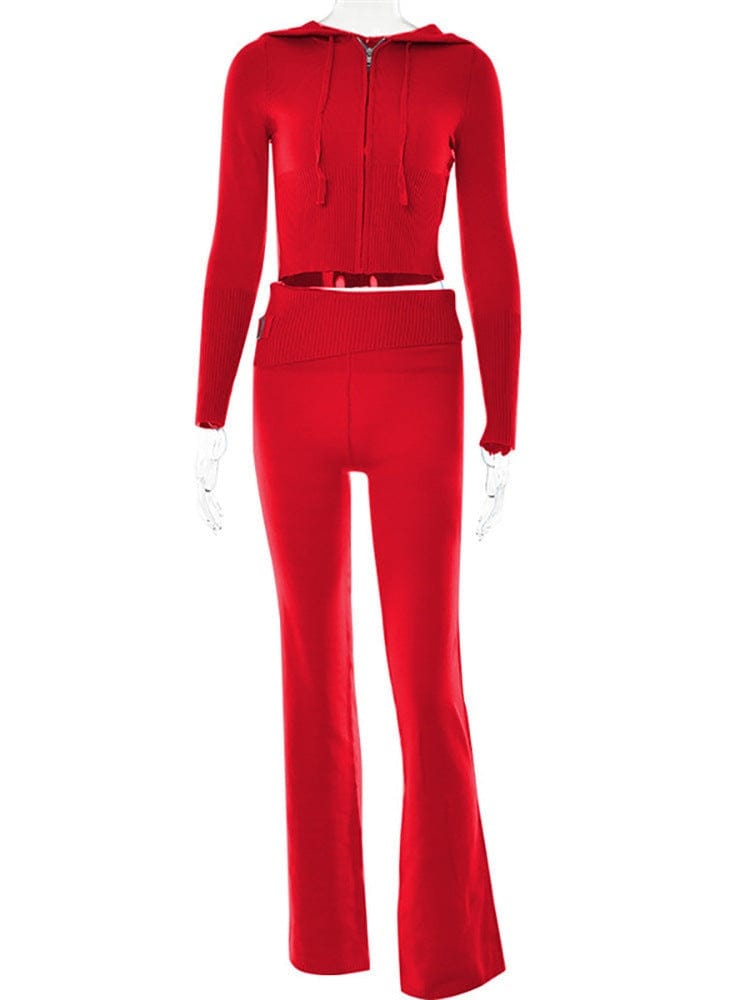 Hoodie Suit Women Leisure Sexy Zip Long Sleeve Sweater Set