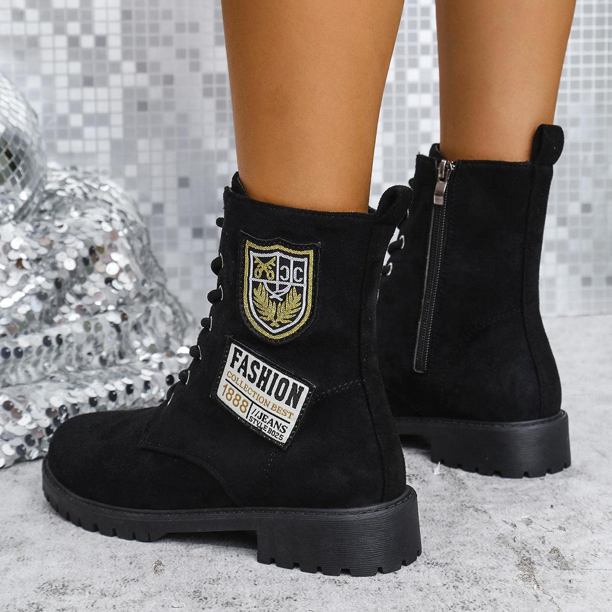 Fashion Lace-up Chunky Heels Boots Winter Round Toe Shoes