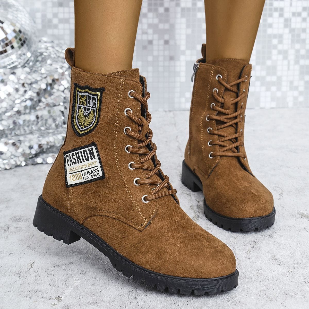 Fashion Lace-up Chunky Heels Boots Winter Round Toe Shoes