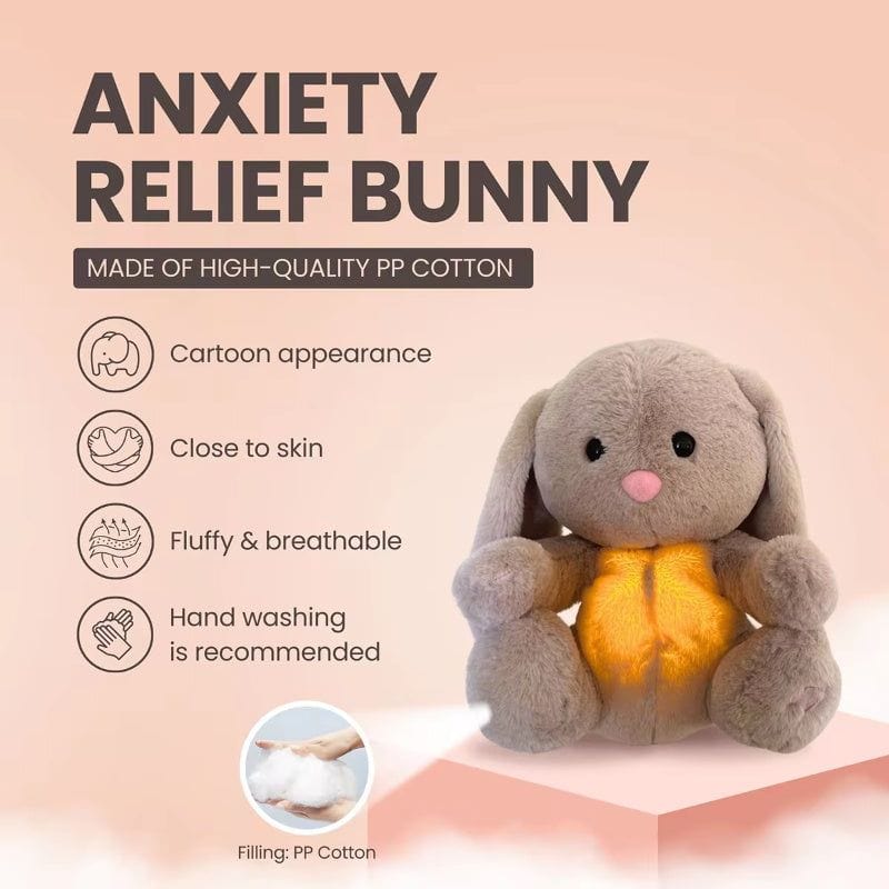 Breathing Rabbit plush toy with soft belly, calming music, light, and rhythmic soothing for baby anxiety relief and sensory development