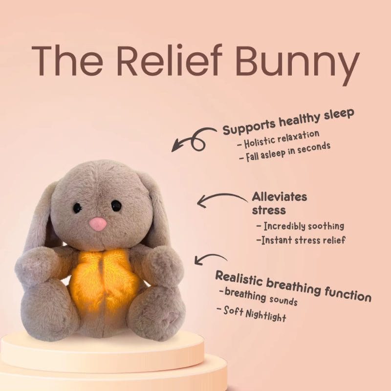 Breathing Rabbit plush toy with soothing music, breathing sounds, and soft nightlight for baby comfort and anxiety relief