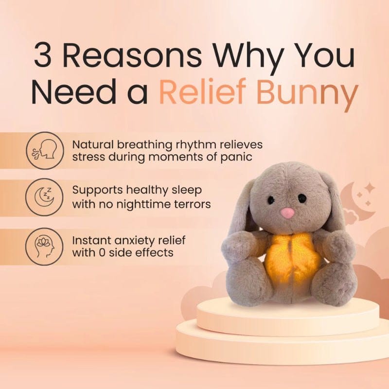 Breathing Rabbit plush toy with soothing music, rhythmic belly movement, and soft fabric for newborn anxiety relief and sensory comfort.